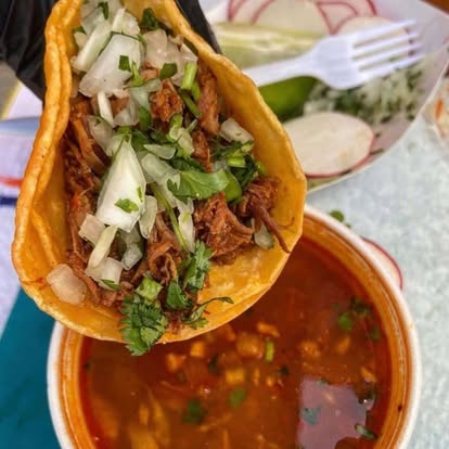 Saucy red chile plate — the rich flavors of consommé and salsa