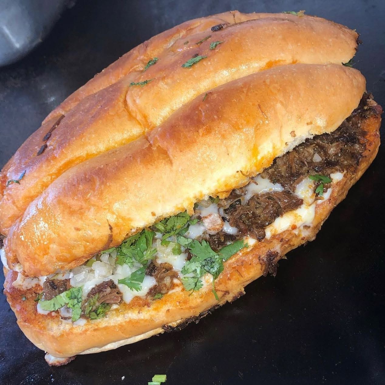 A melty birria torta — Tacopolis, open when everywhere else is closed